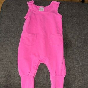 Hanna Andersson 3/6 months Romper, pockets, pink French Terry, knit ankle bands